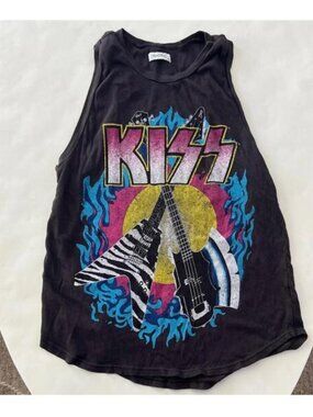 Lauren Moshi Rare KISS Graphic Dark Gray High Neck Racerback Tank Top XS $110